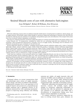 Societal Lifecycle Costs of Cars with Alternative Fuels/Engines