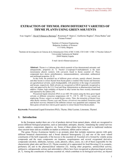 Extraction of Thymol from Different Varieties of Thyme Plants Using Green Solvents