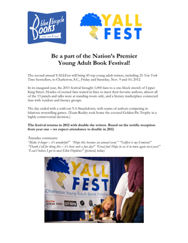 Be a Part of the Nation's Premier Young Adult Book Festival!