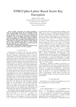 Ntrucipher-Lattice Based Secret Key Encryption