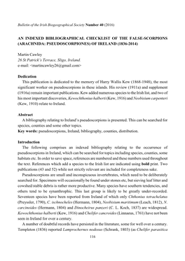 Arachnida: Pseudoscorpiones) of Ireland (1836-2014)