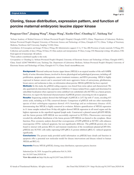 Cloning, Tissue Distribution, Expression Pattern, and Function of Porcine Maternal Embryonic Leucine Zipper Kinase