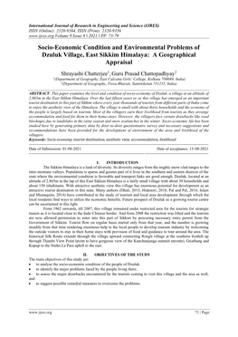 Socio-Economic Condition and Environmental Problems of Dzuluk Village, East Sikkim Himalaya: a Geographical Appraisal