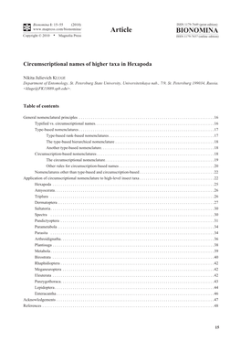 Circumscriptional Names of Higher Taxa in Hexapoda