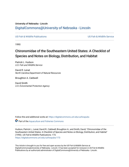 Chironomidae of the Southeastern United States: a Checklist of Species and Notes on Biology, Distribution, and Habitat