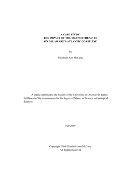 A Case Study: the Impact of the 1962 Northeaster on Delaware’S Atlantic Coastline