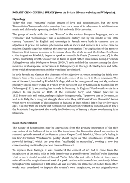 ROMANTICISM – GENERAL SURVEY (From the British Library Website; and Wikipedia)