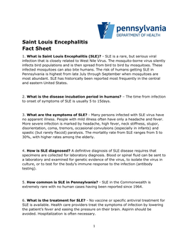 Saint Louis Encephalitis Fact Sheet