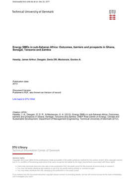 Energy Smes in Sub-Saharan Africa: Outcomes, Barriers and Prospects in Ghana, Senegal, Tanzania and Zambia