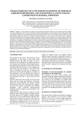 Characteristics of Land for Development of Sorghum (Sorghum Bicholor L.) on Sub Optimal Land in Padang Laweh West Sumatera, Indonesia