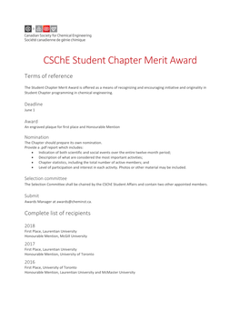 Csche Student Chapter Merit Award Terms of Reference