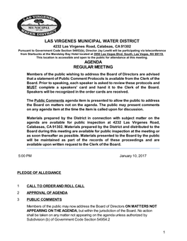 Las Virgenes Municipal Water District Agenda Regular Meeting