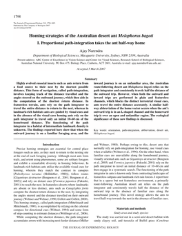 Homing Strategies of the Australian Desert Ant Melophorus Bagoti I