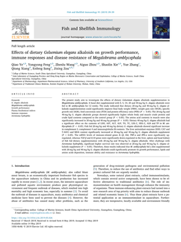 Effects of Dietary Gelsemium Elegans Alkaloids on Growth Performance, Immune Responses and Disease Resistance of Megalobrama