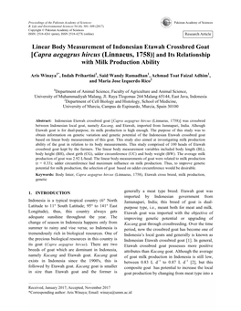 [Capra Aegagrus Hircus (Linnaeus, 1758)] and Its Relationship with Milk Production Ability