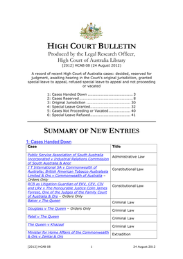 Jurisdiction, Granted Special Leave to Appeal, Refused Special Leave to Appeal and Not Proceeding Or Vacated