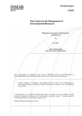 The Centre for the Management of Environmental Resources