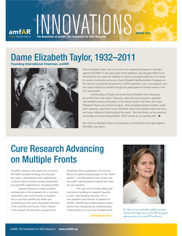 Cure Research Advancing on Multiple Fronts Dame Elizabeth