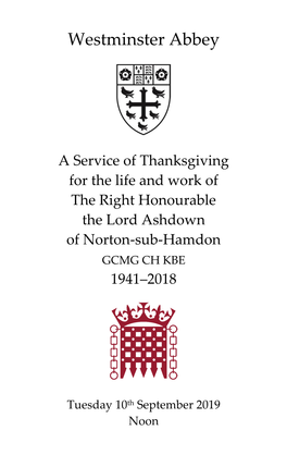 Service of Thanksgiving for the Life of Paddy Ashdown