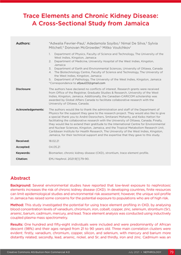 Trace Elements and Chronic Kidney Disease: a Cross-Sectional Study from Jamaica