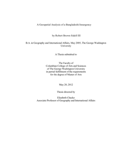 A Geospatial Analysis of a Bangladeshi Insurgency by Robert Brown