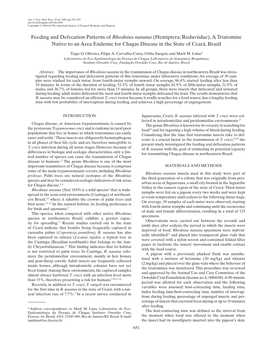 Feeding and Defecation Patterns of Rhodnius Nasutus (Hemiptera; Reduviidae), a Triatomine Native to an Area Endemic for Chagas Disease in the State of Ceará, Brazil