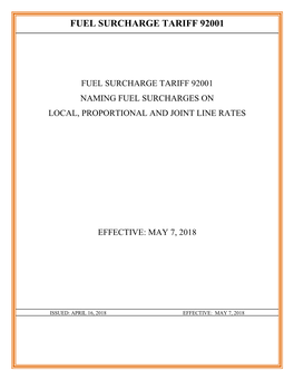 Fuel Surcharge Tariff 92001