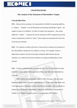 CHAPTER EIGHT the Analysis of the Statement of Shareholders' Equity Concept Questions