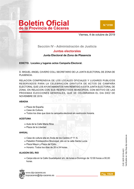 Sección IV - Administración De Justicia Juntas Electorales Junta Electoral De Zona De Plasencia