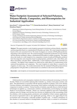 Water Footprint Assessment of Selected Polymers, Polymer Blends, Composites, and Biocomposites for Industrial Application