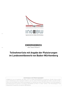 Teilnehmerliste Und Platzierungen Im Landeswettbewerb Baden-Württemberg