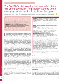 The CANBACK Trial: a Randomised, Controlled Clinical Trial of Oral Cannabidiol for People Presenting to the Emergency Department with Acute Low Back Pain