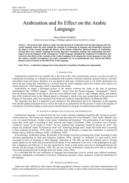 Arabization and Its Effect on the Arabic Language