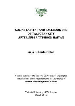 Social Capital and Facebook Use of Tacloban City After Super Typhoon Haiyan