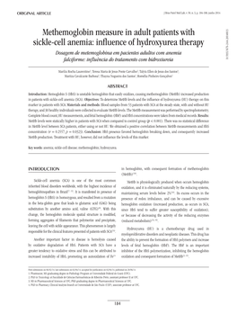 Methemoglobin Measure in Adult Patients with Sickle-Cell Anemia: Influence of Hydroxyurea Therapy Dosagem De Metemoglobina Em Pacientes Adultos Com Anemia