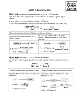 Mole & Molar Mass