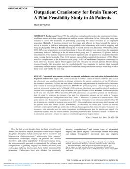 Outpatient Craniotomy for Brain Tumor: a Pilot Feasibility Study in 46 Patients