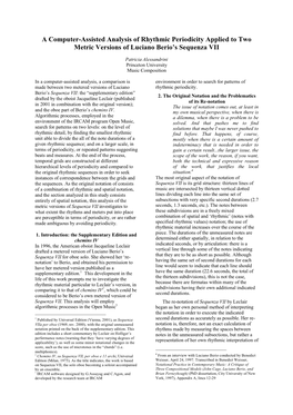 A Computer-Assisted Analysis of Rhythmic Periodicity Applied to Two Metric Versions of Luciano Berio’S Sequenza VII