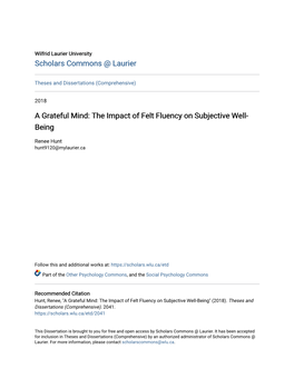 A Grateful Mind: the Impact of Felt Fluency on Subjective Well-Being