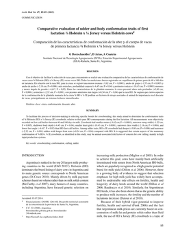 Comparative Evaluation of Udder and Body Conformation Traits of First Lactation ¾ Holstein X ¼ Jersey Versus Holstein Cows# C