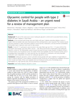 Glycaemic Control for People with Type 2 Diabetes in Saudi Arabia – an Urgent Need for a Review of Management Plan Mohammed J