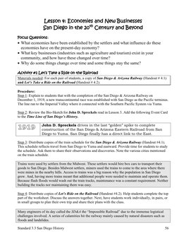 Lesson 4: Economies and New Businesses San Diego in the 20Th Century and Beyond