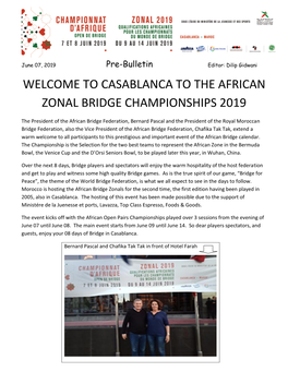 Casablanca to the African Zonal Bridge Championships 2019