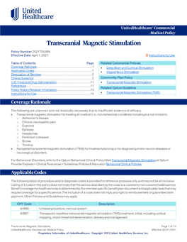 Transcranial Magnetic Stimulation – Commercial Medical Policy