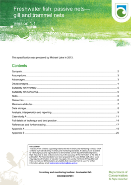 DOCDM-997951 Freshwater Fish: Passive Nets—Gill and Trammel Nets V1.1 2
