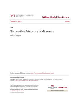 Tocqueville's Aristocracy in Minnesota Paul D