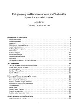 Flat Geometry on Riemann Surfaces and Teichm¨Uller Dynamics in Moduli Spaces