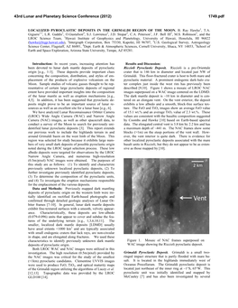 LOCALIZED PYROCLASTIC DEPOSITS in the GRIMALDI REGION of the MOON. B. Ray Hawke1, T.A. Giguere1,2, L.R. Gaddis3, O.Gustafson4, S.J