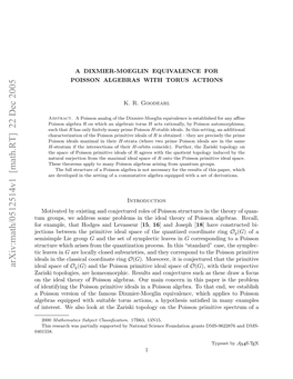 Arxiv:Math/0512514V1 [Math.RT] 22 Dec 2005 0401558