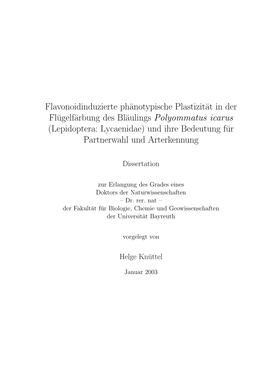 (Lepidoptera: Lycaenidae) Und Ihre Bedeutung Fur¨ Partnerwahl Und Arterkennung